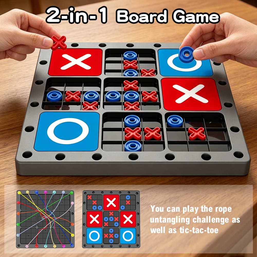 Gioco da Tavolo 2-in-1 per Bambini: Sciogli Corda e Tris - Giocattolo Educativo Interattivo Genitore-Figlio per l'Allenamento Mentale