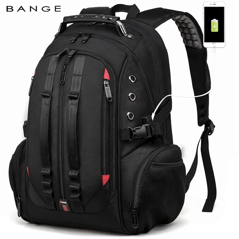 BANGE Zaino per laptop grande multifunzione da 40 litri Zaino da viaggio durevole da 17 pollici Borsa da scuola per adolescenti con porta di ricarica USB