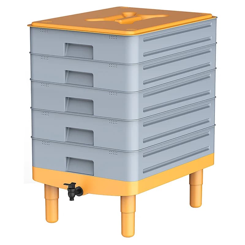 Composter per vermi grigio rimovibile da 100 litri con 5 vassoi, stazione per compostaggio di vermi