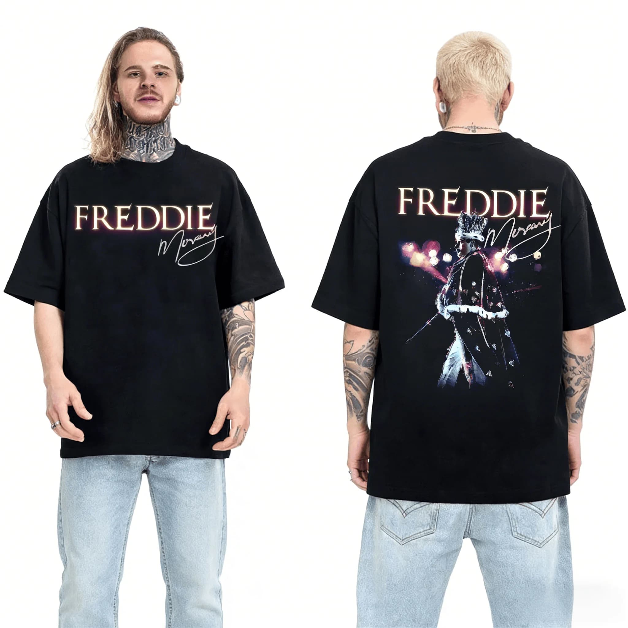 T-shirt con stampa corona di Freddie Mercury - T-shirt classica rock, maglietta in stile rock per un comfort casual e streetwear