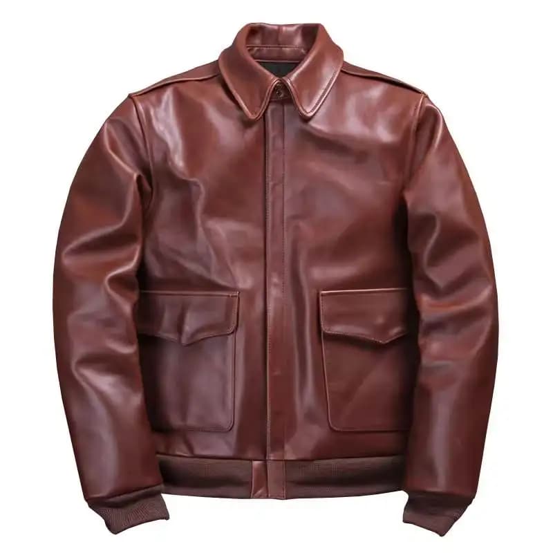Giacca da pilota invernale in pelle marrone da uomo stile militare taglie forti 5XL Cappotto in vera pelle di vacchetta spessa naturale da 1,6 mm A2