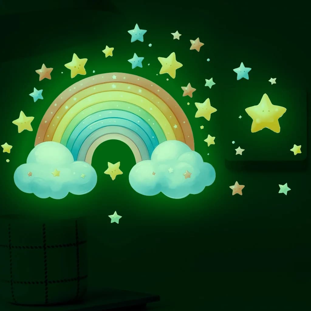 Adesivi murali luminosi a forma di arcobaleno, nuvole e stelle che si illuminano al buio, decorazioni fai da te per camerette di bambini e neonati, decorazioni per la casa.