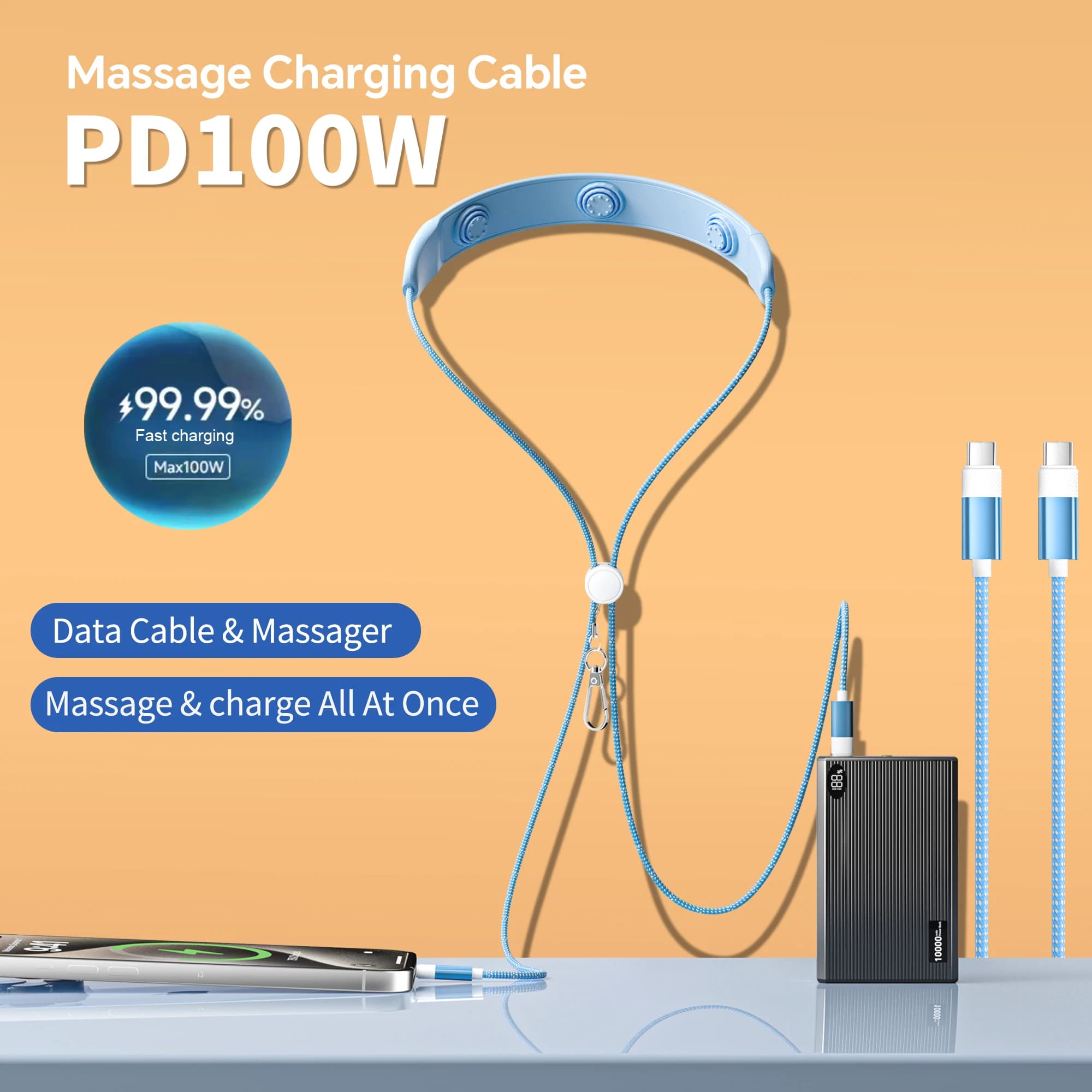 Multifunction Type-C Cable Massage Cable PD100W Fast Charging Charger For Xiaomi Samsung iPhone HUAWEI USB C Cable
