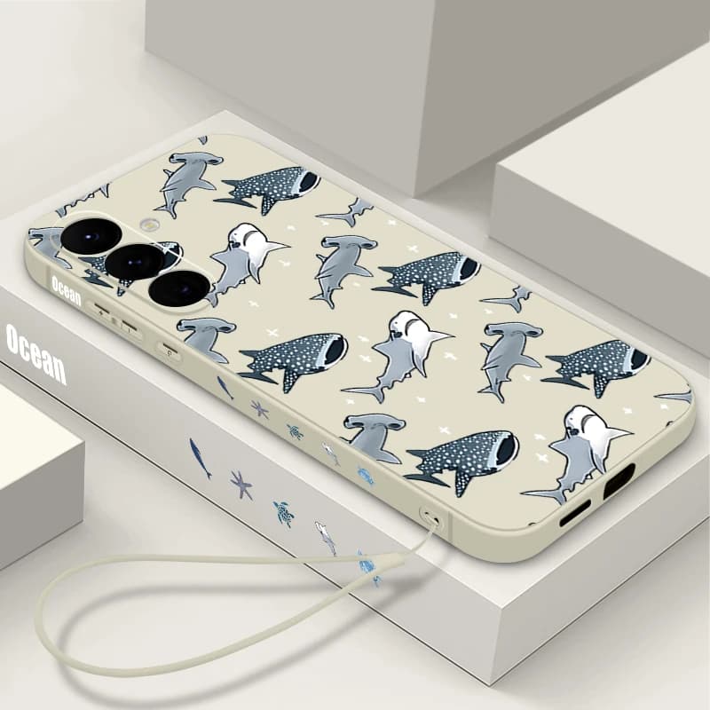 Cartoon Shark Phone Case for Samsung Galaxy S25 Edge S24 Plus S23 S22 Ultra S24 S25 FE A17 A56 A36 A26 A55 A25 A15 A35 Cover