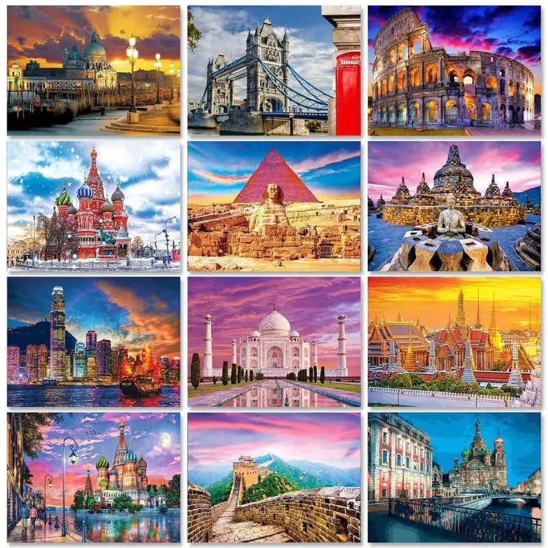 GATYZTORY City Street Landscape Oil Painting By Numbers For Adult Kids HandPainted Diy Framed Picture By Number Gift