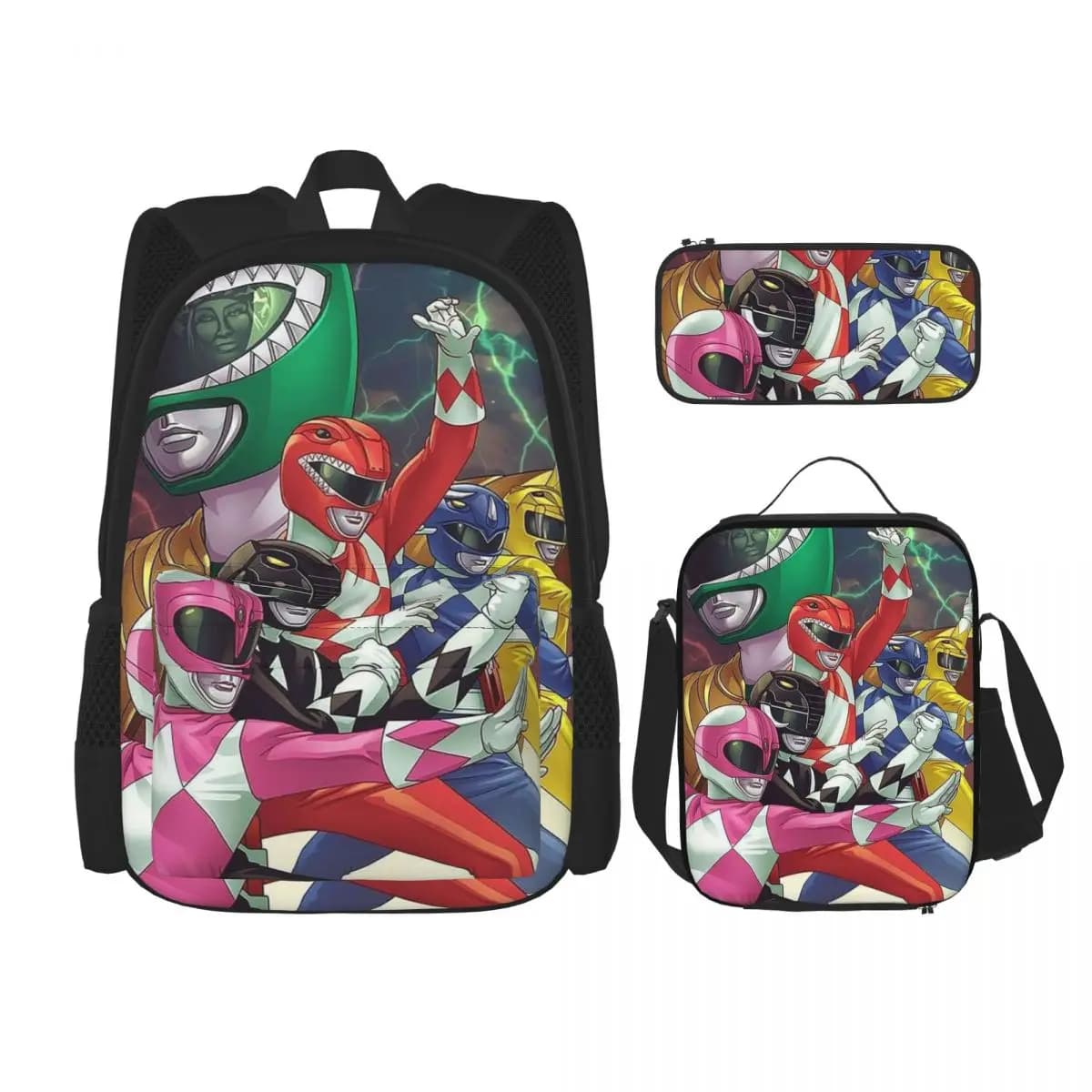 Mighty Morphin Power Ranger Zaini Ragazzi Ragazze Bookbag Studenti Borse da scuola Zaino per bambini Borsa per il pranzo Borsa per penne Set di tre pezzi
