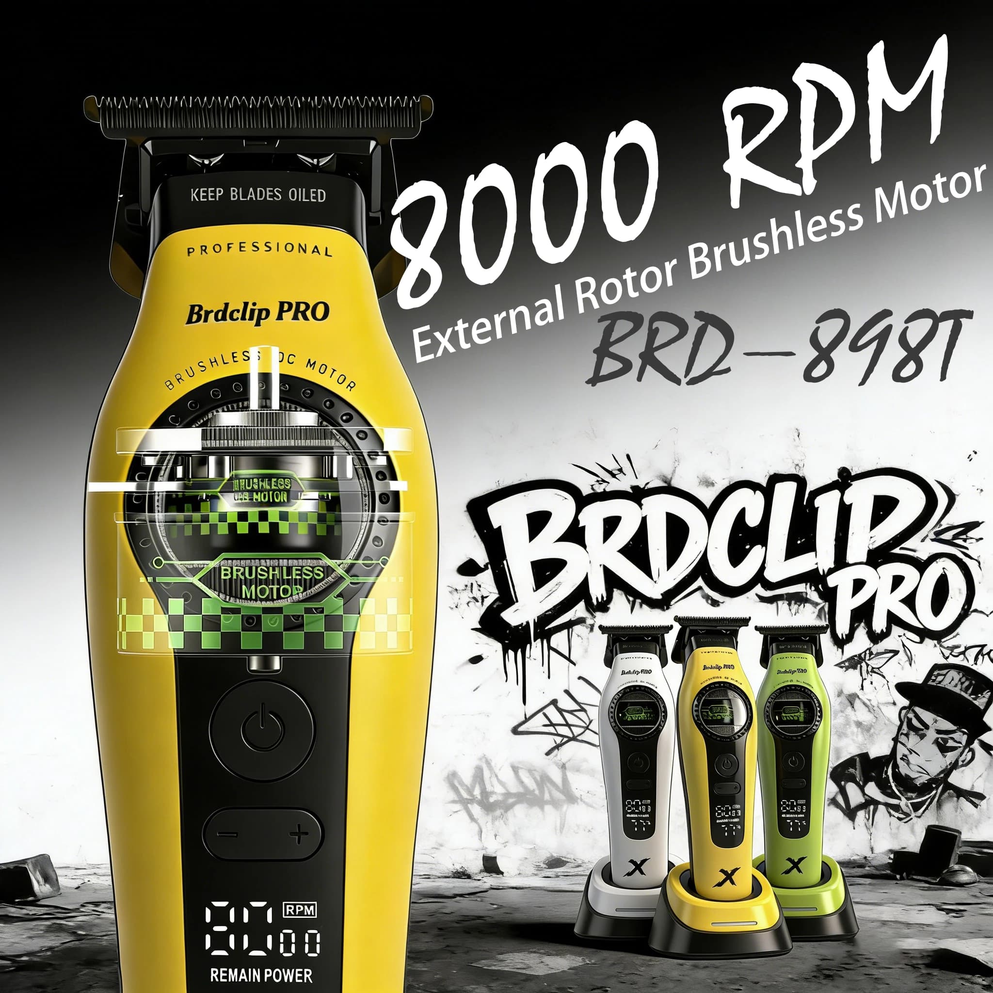BRDCLIP External Rotor Brushless Motor 898T Electric Hair Trimmer DLC Blade 8000RPM with Charging Dock Salon Hairdressing Tools