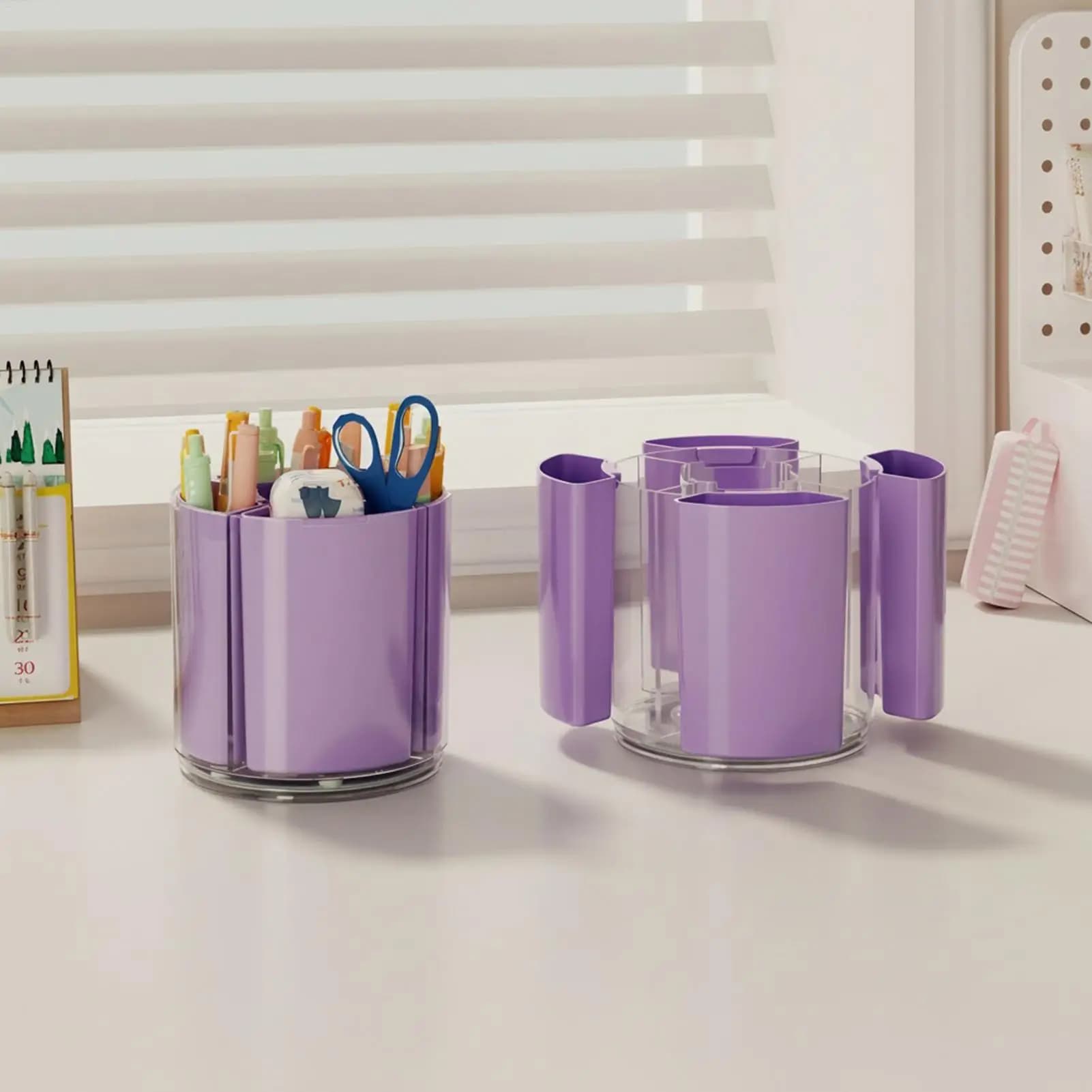 Organizzatore di penne rotante Scatola portaoggetti da scrivania Portapenne multiscomparto per pennelli da trucco Forniture di cancelleria per ufficio scuola