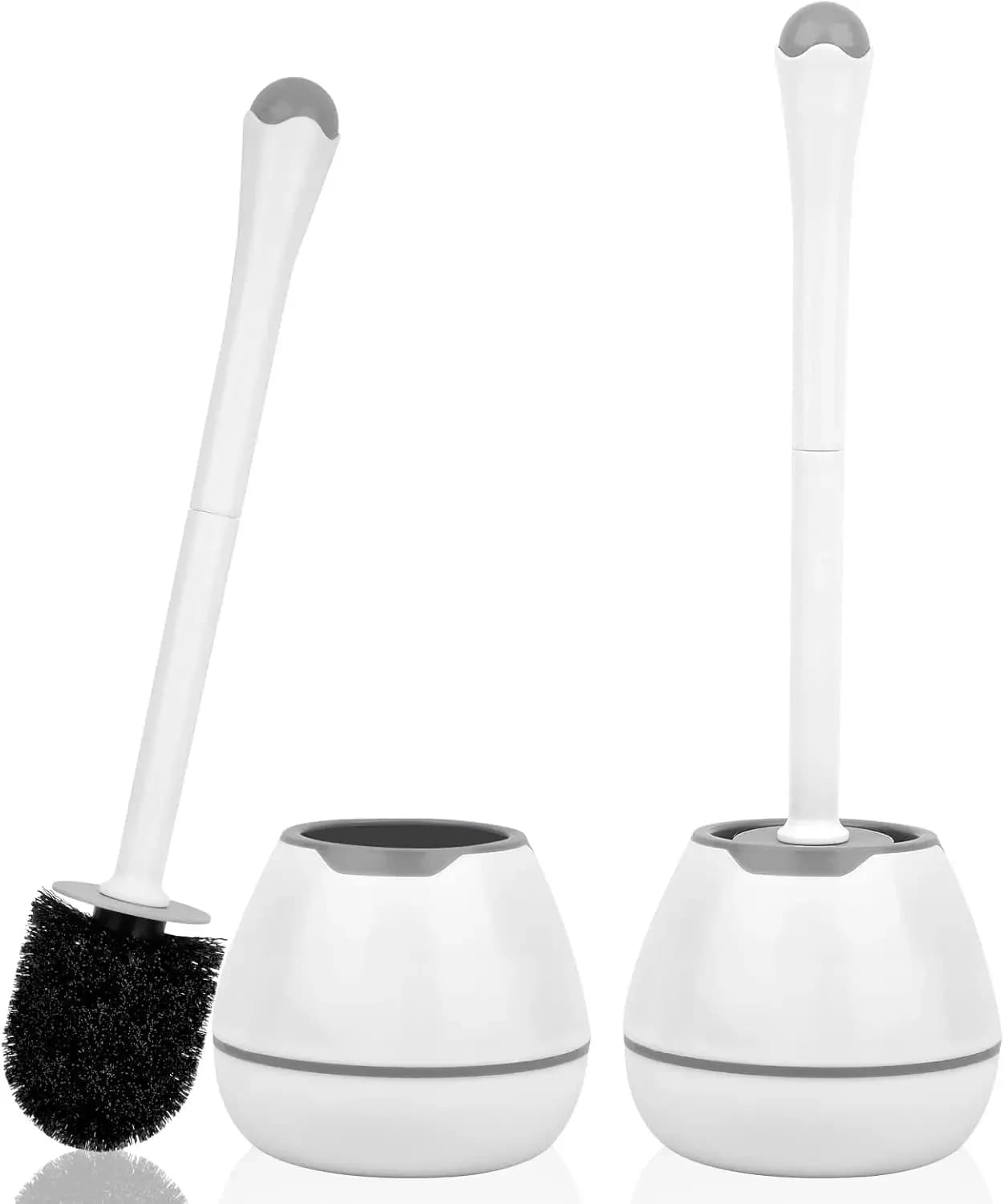 Set di Spazzole per WC con Manico Lungo e Supporto, Confezione da 2, Design Anti-Goccia per Pulizia Profonda, Facile da Nascondere