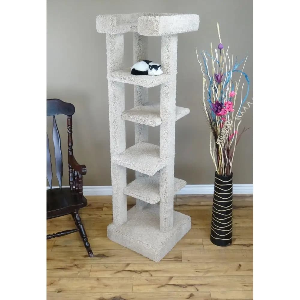 Grande Albero per Gatti a 5 Livelli in Legno Massello Beige