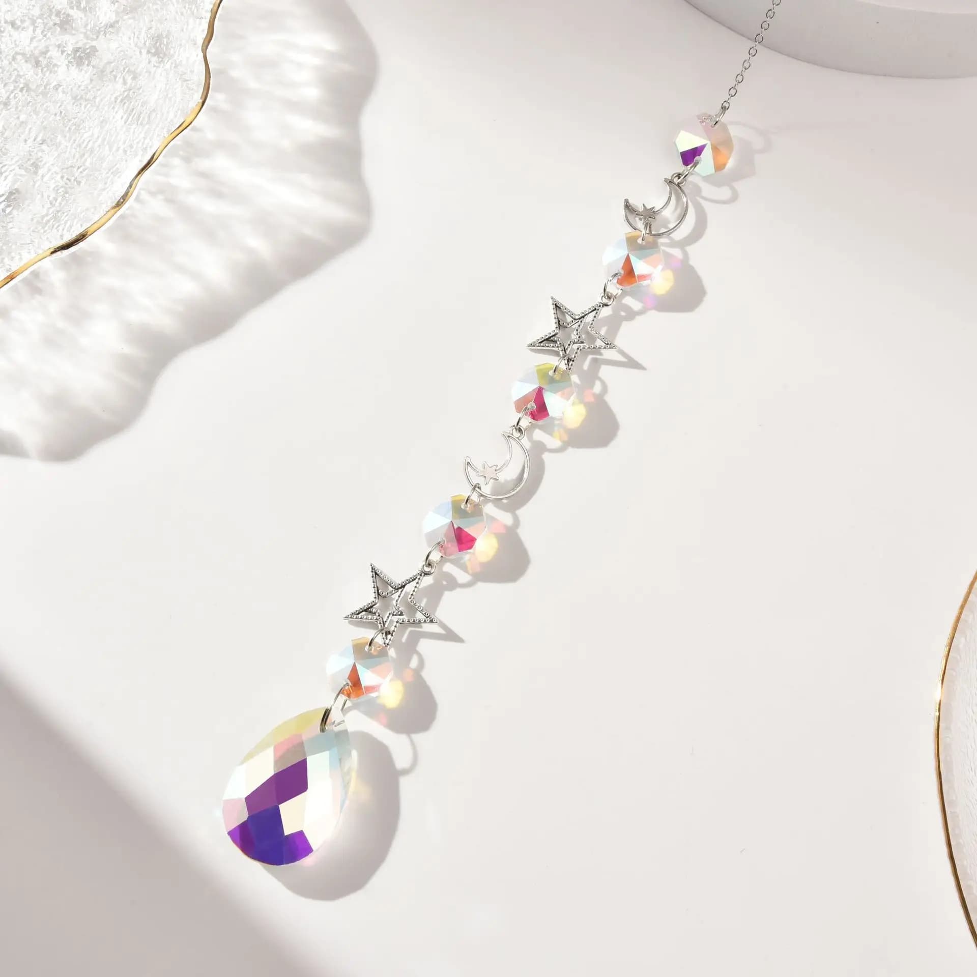 Crystal Wind Chime Moon Sun Catcher Diamond Pendant Dream Catcher Rainbow Hanging Drop Home Garden Decor Windchime
