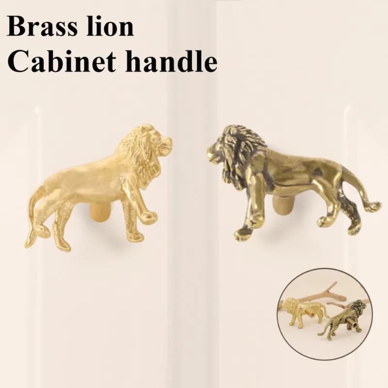 1 paio di maniglie per porte dell'armadio in ottone con leone, maniglie per porte dell'armadio/cassetto, pomelli per mobili, maniglie in rame/colore antico per mobili
