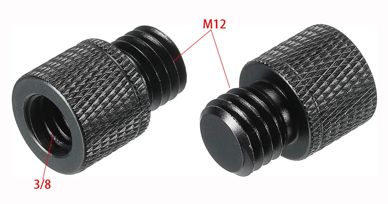 Adattatore per supporto per microfono da 2 pezzi adattatore per filettatura a vite per fotocamera maschio da 3/8 femmina a M12 per supporto per treppiede per microfono nero