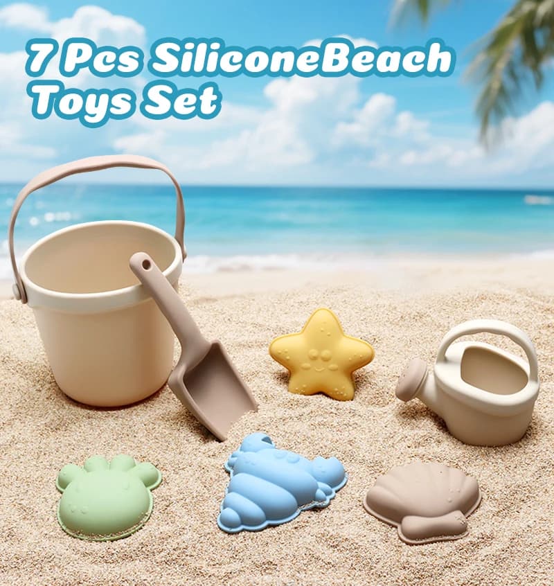 Set da spiaggia per bambini con stampi in silicone (stella marina, conchiglia, granchio) | Giocattoli per Castelli di Sabbia per Giochi all'Aperto e Sensoriali