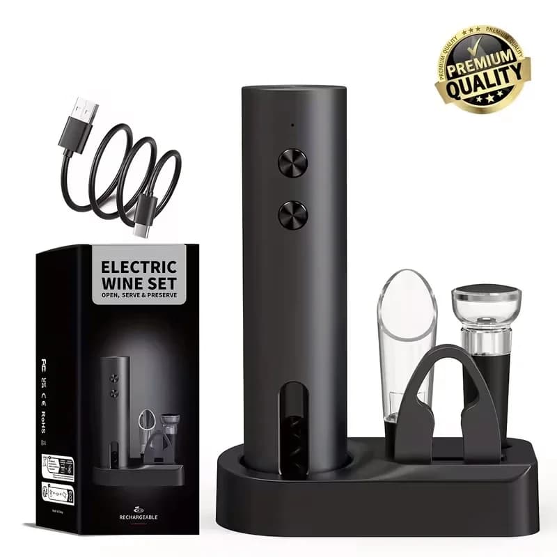 Set Apribottiglie Elettrico per Vino, Cavatappi Automatico per Uso Domestico con Decanter, Kit di Accessori per Vino per Facile Consumo