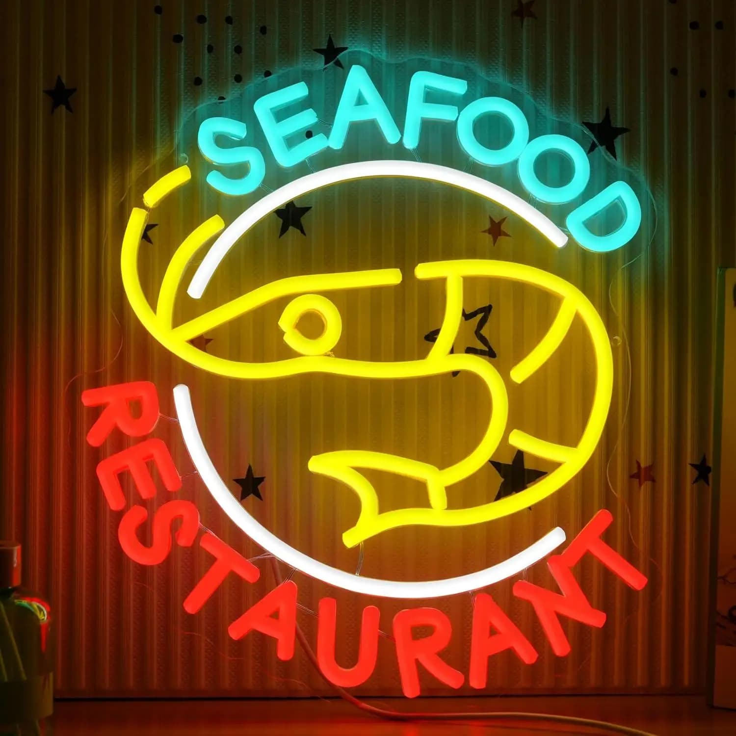 Insegna al Neon per Ristorante di Pesce, Luce LED Dimmerabile per Cucina, Caffetteria, Negozio, Vetrina, Decorazione Estetica da Parete, Cartellone Pubblicitario al Neon