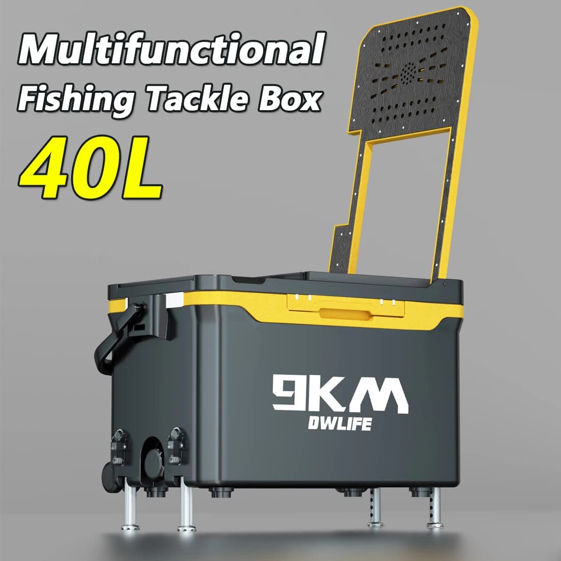 9KM 40L Multifunctional fishing gear box Bucket for fishing gear with lifting legs and wheel Fishing storage equipment