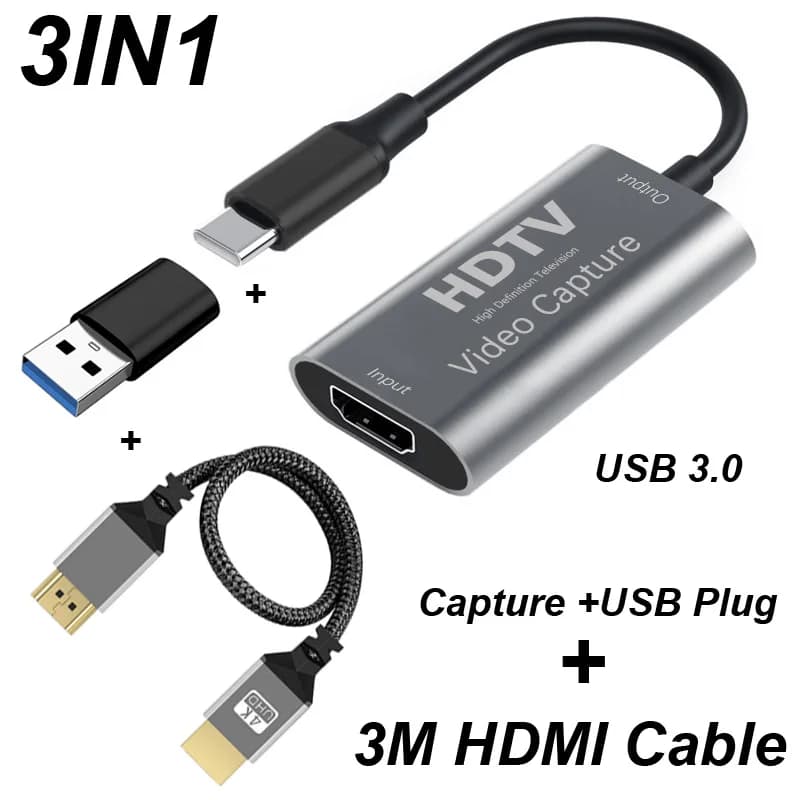 3 in1 USB 3.0 Capture Card Video 1080P 60fps 4K HDMI-compatible Video Grabber Box TYPE-C to USB 3M HDMI cable for Macbook PS4 Gam