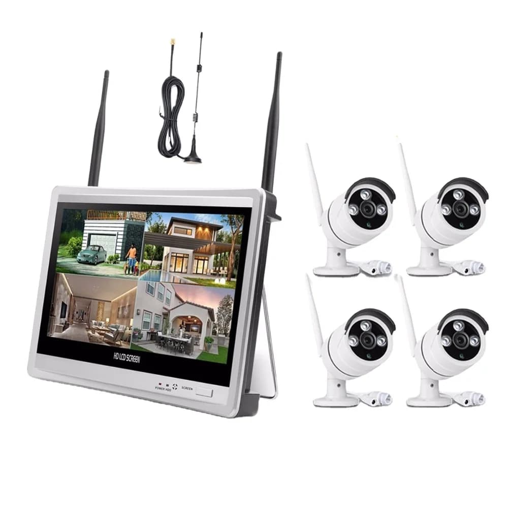 Sistema di videosorveglianza per telecamera domestica wireless Kit NVR 4CH Sistema di sicurezza 1080P CCTV 12.5 "4 pezzi Telecamera IP WiFi esterna