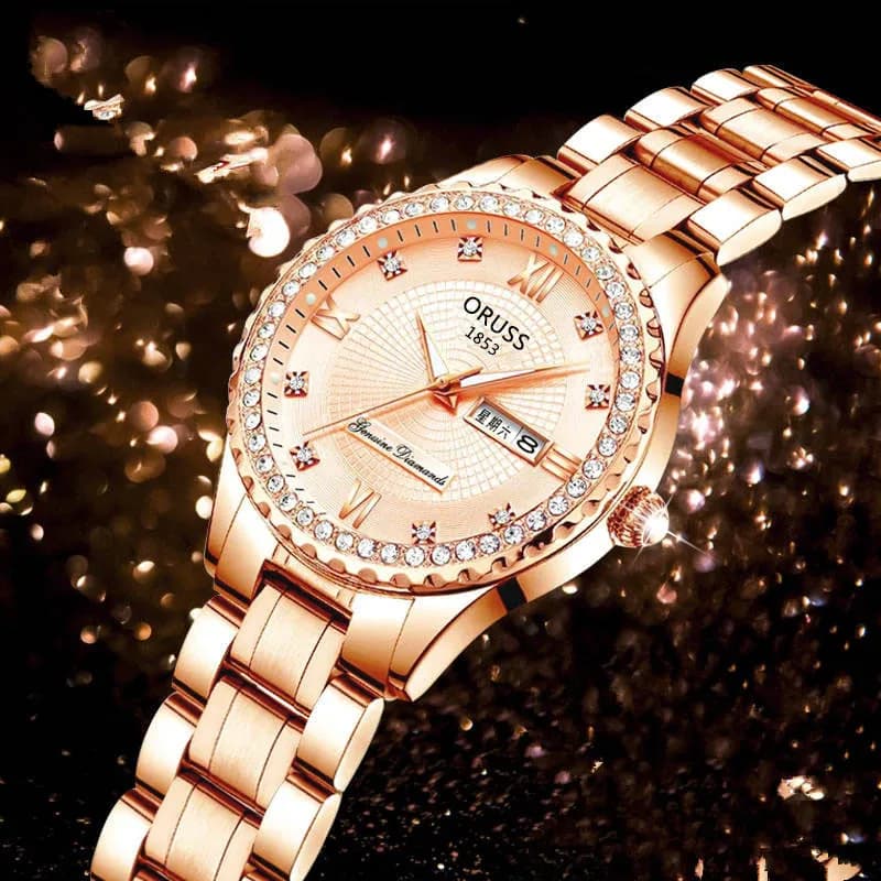 Nuovi Orologi di Coppia alla Moda, Orologio al Quarzo Casual di Lusso da Donna in Oro, con Data e Giorno della Settimana, in Acciaio Inossidabile, Reloj Hombre, Ideale per Regali