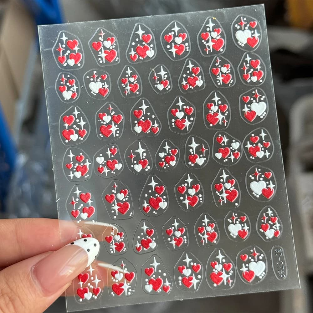 1Pcs Red White Heart Starlight Nail Art Sticker 5D Kawaii Romantic Love Cross Star Self-adhesive Nail Decals DIY Manicure Decoro