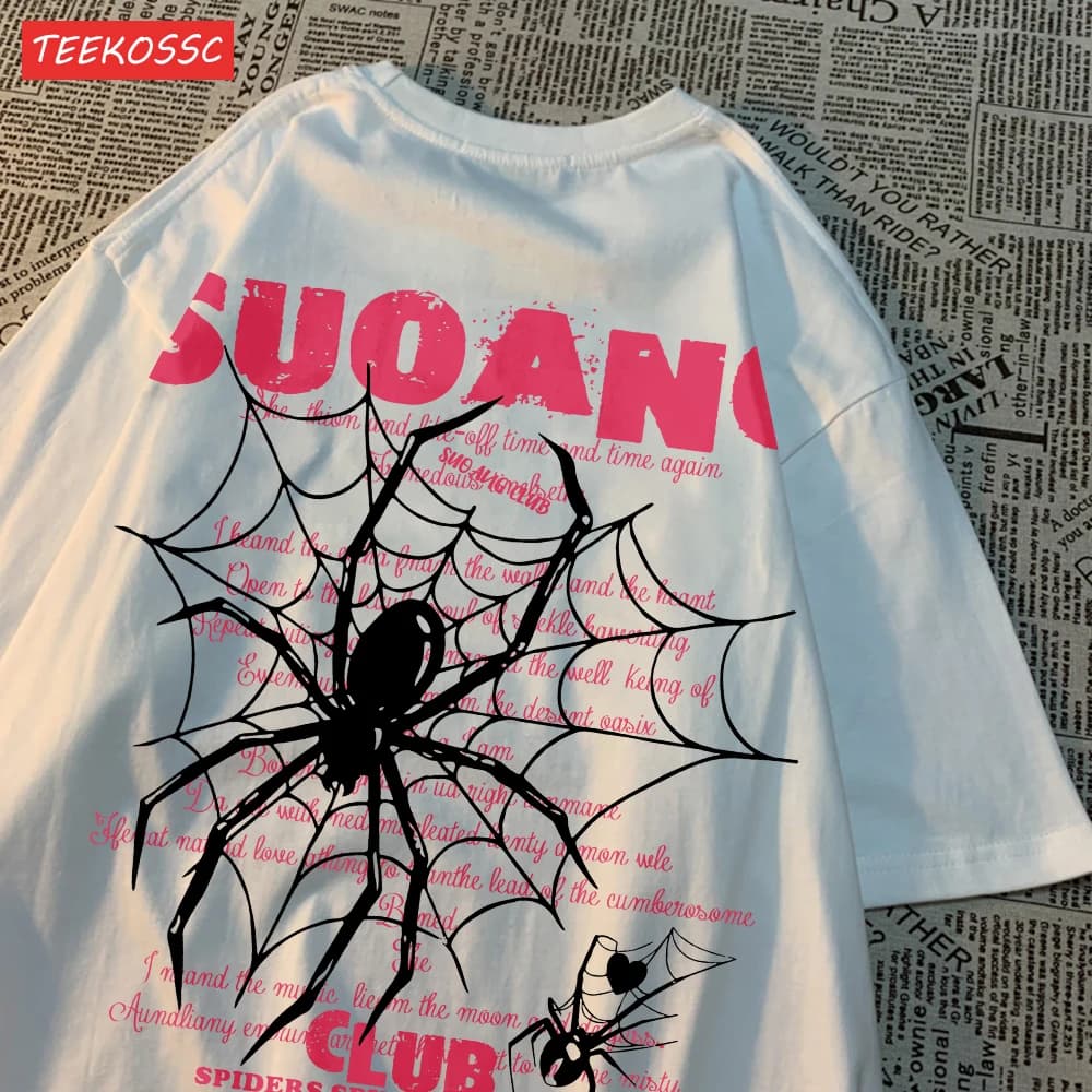 T-shirt da donna in cotone moda Suo Ang Club Spider Printing top Oversize o-collo morbido manica corta estate Casual abbigliamento femminile