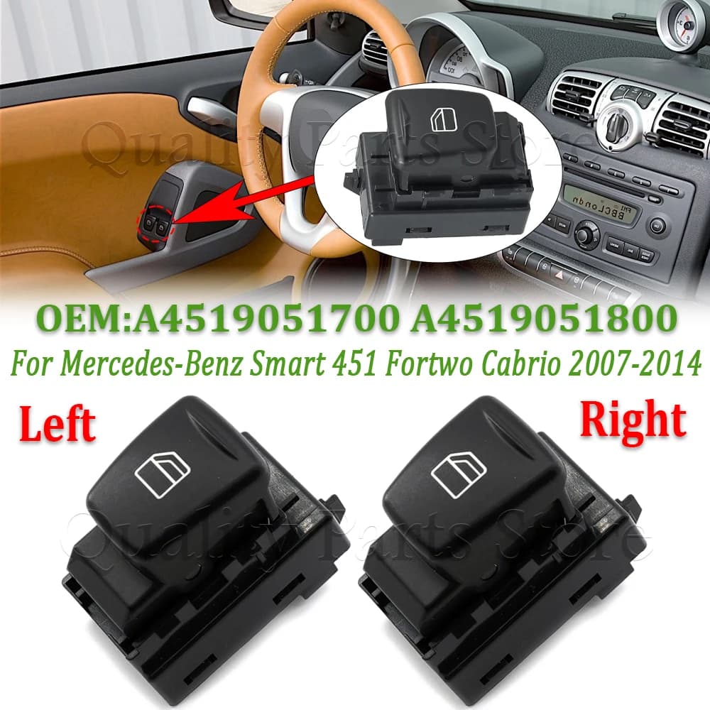 A4519051700 A4519051800 Nuovo Auto Alzacristallo Elettrico Pulsante Interruttore Misura Per Mercedes-Benz Smart 451 Fortwo Cabrio 2007-2014