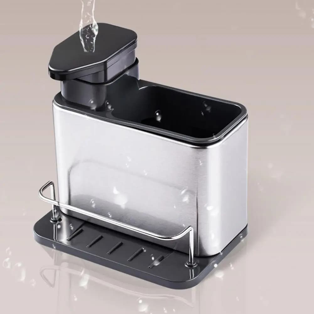 Sink Drain Rack Stainless Steel Kitchen Rack Hand Dish Soap Dispenser with Non-slip Drainage Base Detachable Sponge Holder