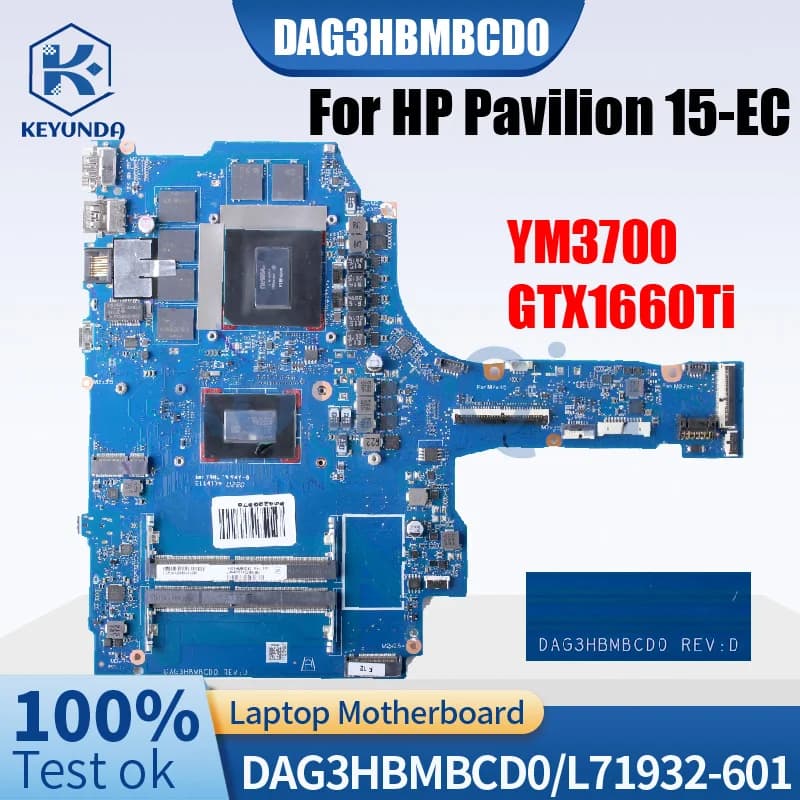 DAG3HBMBCD0 For HP Pavilion 15-EC Notebook Mainboard L71932-601 YM3700 N18E-G0-A1 GTX1660Ti Laptop Motherboard Tested