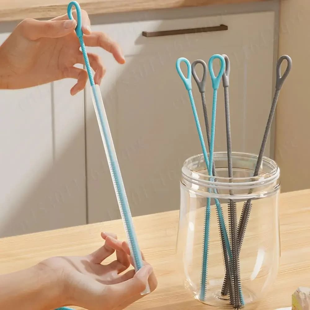 2 Pezzi Spazzola in Silicone per Pulizia Cannucce, Spazzola Extra Lunga per Pulire Cannucce, Tappi di Bottiglie e Fessure, per Cannucce in Metallo, Plastica e Vetro
