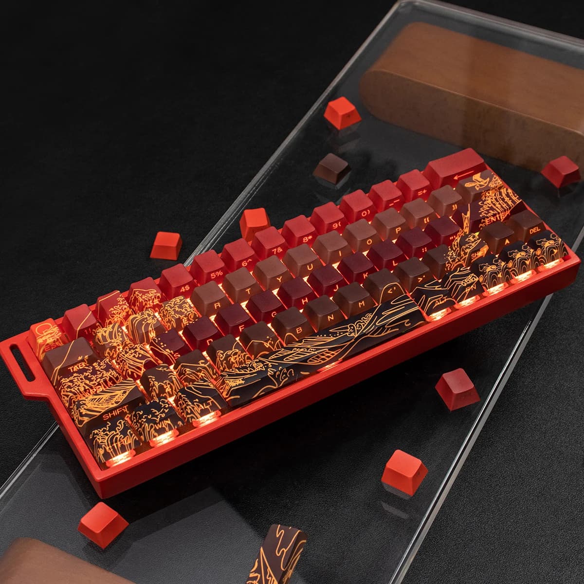 128 keys Red Coral Sea Side Print PBT Copritasti PBT Retroilluminati double snap Cherry profile for mechanical keyboard Cherry MX Gamer