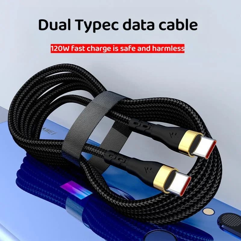 Cavo USB-C a USB-C da 120W per ricarica rapida, accessori per Samsung S23, Huawei, Xiaomi