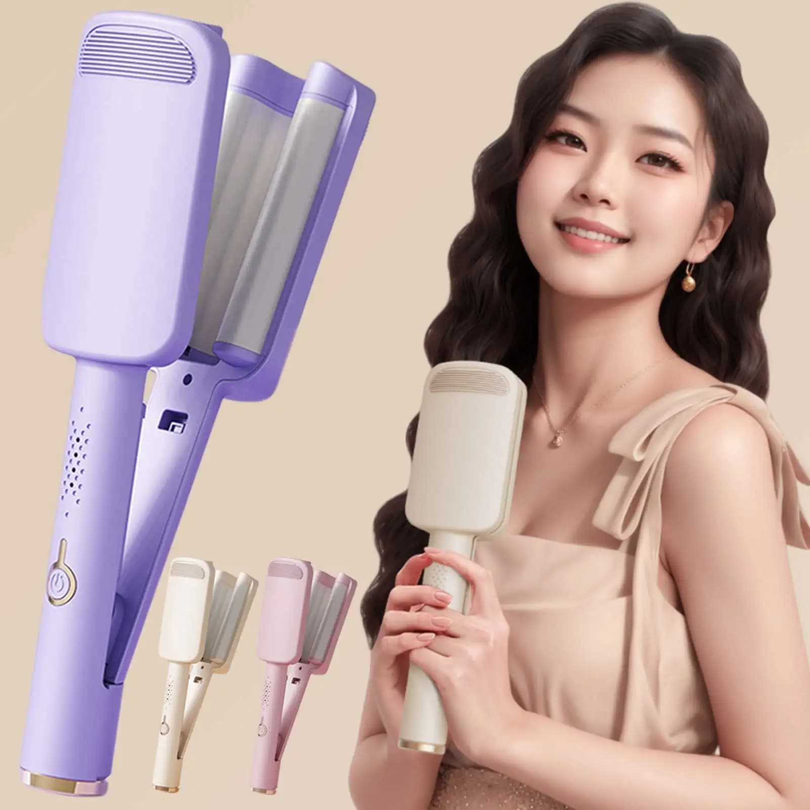 Ferro arricciacapelli professionale per capelli Wave - Strumento caldo per bigodino per capelli Deep Waver in ferro a doppia canna con ceramica per donna