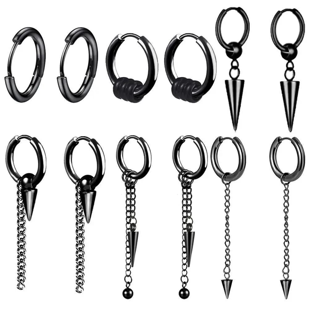 1 Pair Long Chain Nail Punk Stainless Steel Round Circle Hoop Earrings For Men Women Teens Gift Jewelry Accessories Trend