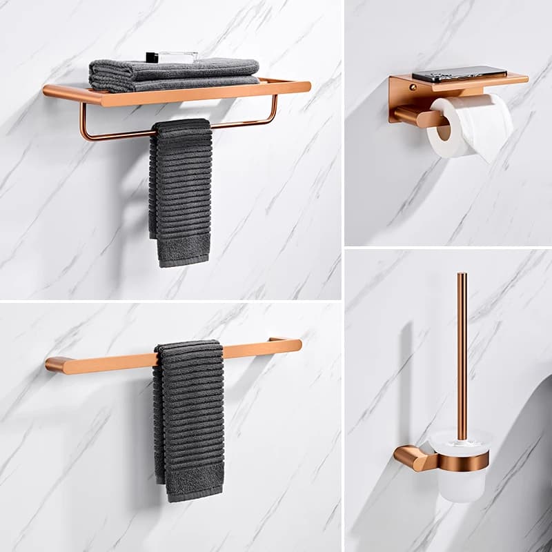 High Quality Brushed Rose Gold Wall Hook Toilet Paper Holder Towel Bar Toilet Brush Bath Towel Rack Bathroom Accessories