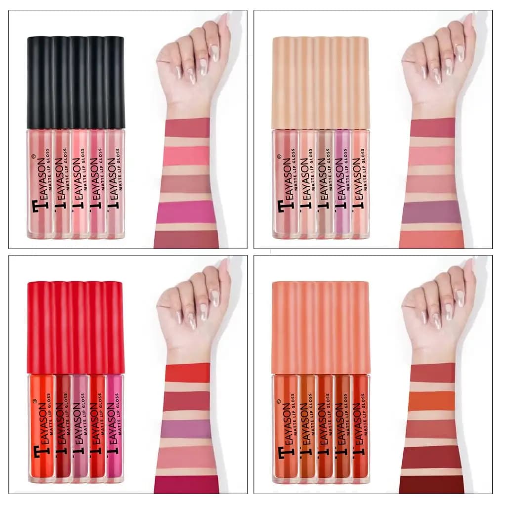 Pack of 5 set of matt velvet lip gloss, waterproof liquid lipstick