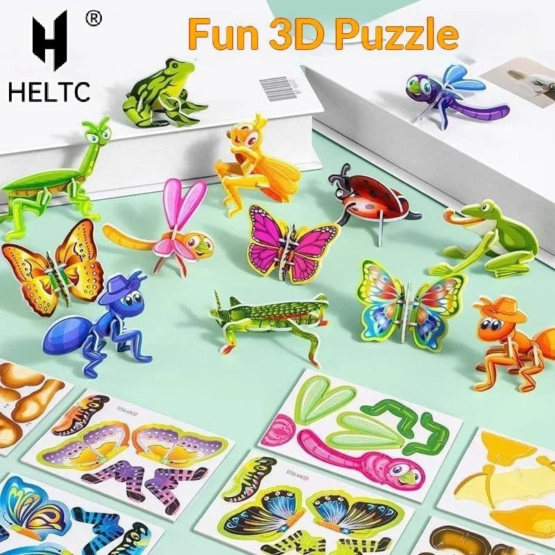 25Pcs 3D Puzzle Blocks Toys 3D Animals Dinosaurs Airplanes Insects Paper Jigsaw Funny Paper Card Children Early Education Toys