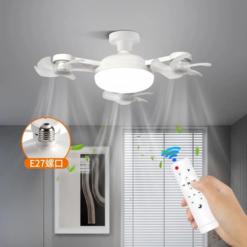 LED Creativo E27 Drone Ventilatore Luce Soggiorno Camera da letto Dimmerazione remota Lampada a sospensione con ventilatore elettrico integrato silenzioso montato a soffitto