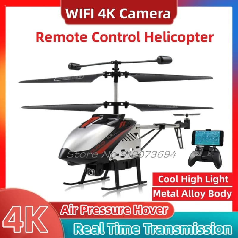 WIFI 4K Mini Drone telecomandato in lega 2.4G 4 canali Trasmissione in tempo reale Pressione dell'aria Hover Luce fredda RC Drone Elicottero