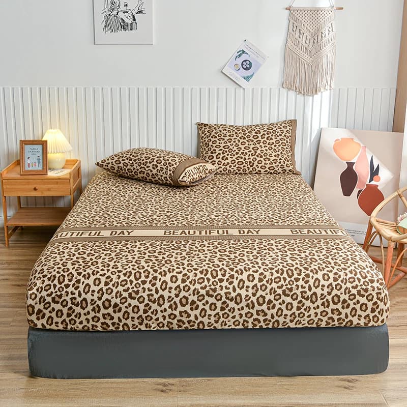 Lenzuolo con Stampa Leopardata, Copriletto con Texture Pelle di Ghepardo, Set Lenzuola Romantico e alla Moda con 2 Federe, Misure Twin e King