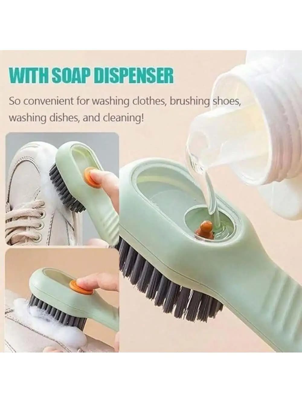 Spazzola per Scarpe Multifunzione Facile da Pulire con Dispenser di Sapone Integrato in Plastica - Per Scarpe e Uso Domestico