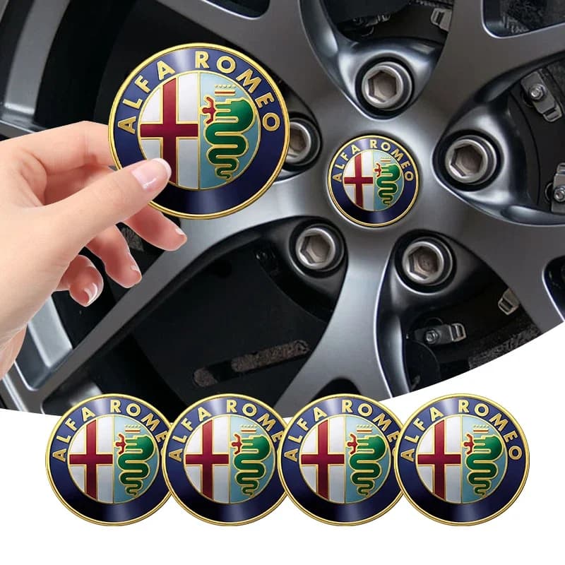4 Pezzi Adesivi per Coprimozzo Auto, Emblema Decalcomania Impermeabile per Alfa Romeo Giulia Stelvio MiTo Giulietta Tonale ALFA 4C