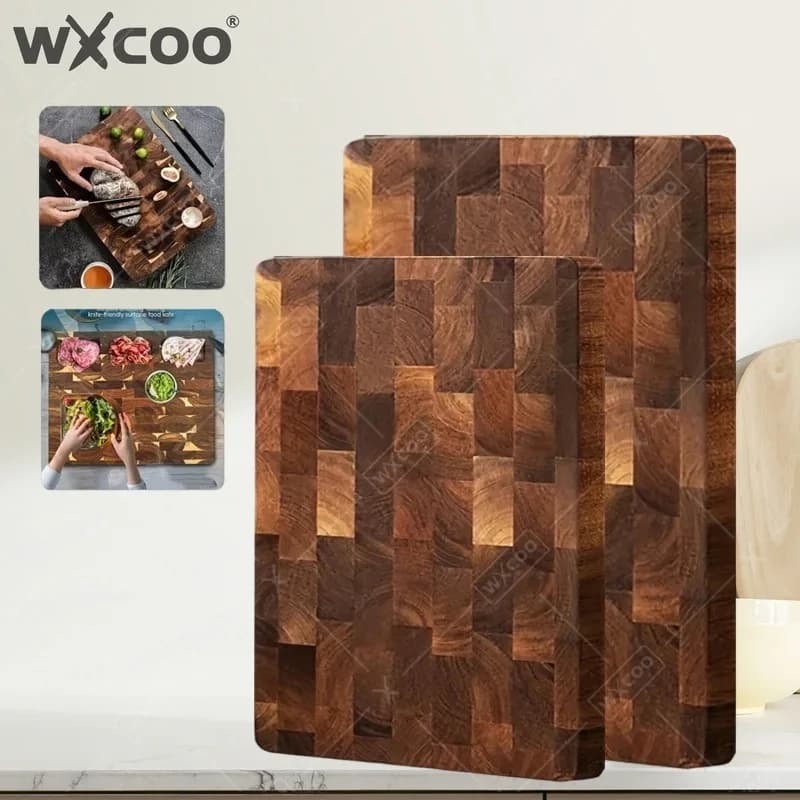 WXCOO Solid Wood Acacia Wood Thicken Kitchen Cutting Board Kitchen Accessories Cutting Chopping Board Splicing Checkerboard
