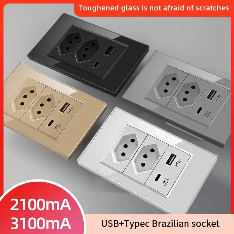 Presa a Muro Standard Brasiliano Herepow con Doppia USB e Type-C, Ricarica Rapida 20W, 10A 20A, Adattatore per Elettrodomestici Smart