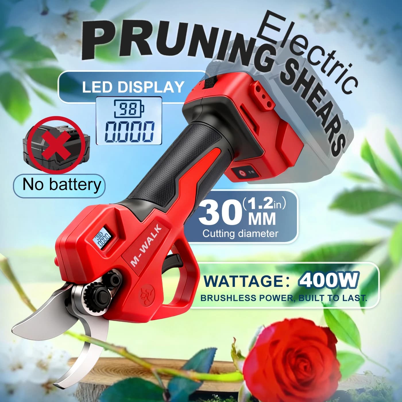 M-WALK 30mm Brushless Electric Pruning Shears Cordless Rechargeable Fruit Tree Bonsai Pruning Tool For 18V Battery