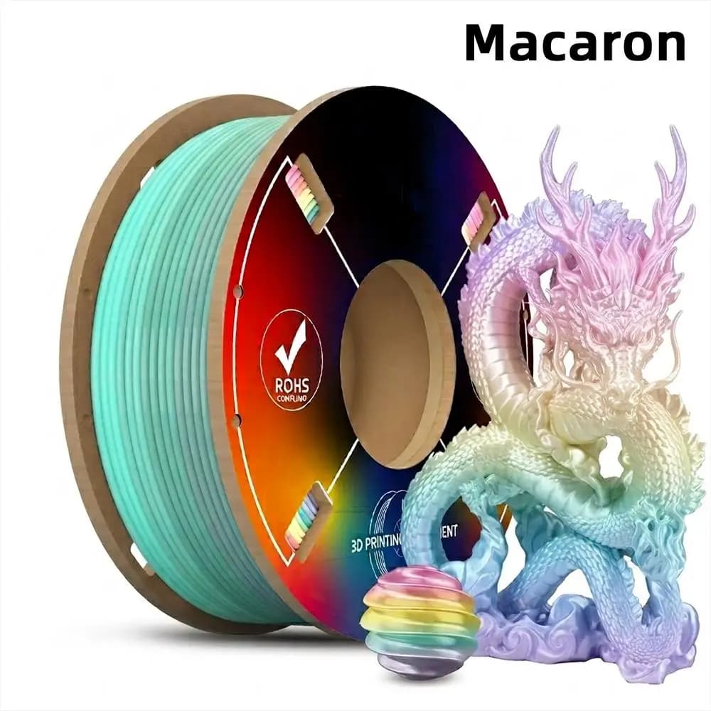 Silk PLA 3D Printer Filament 1.75 mm Rainbow Macaron Colors Multicolor 3D Printing Filament Color-Changing Filament 250g