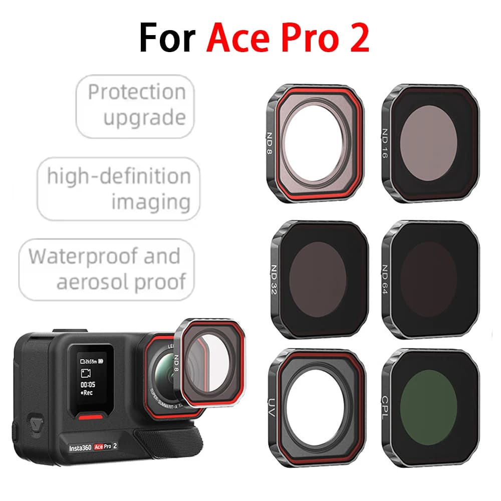 Filtro Ottico UV ND8 ND16 ND32 ND64 Impermeabile Anti-Riflesso per Fotocamera Insta360 Ace Pro 2 per Ciclismo e Surf