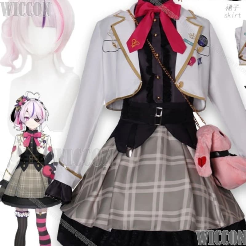 Costume da Idol Kawaii, Abito Bianco con Cappotto, Parrucca, Fiocco, Stile Gotico Lolita, Cosplay di Halloween, Nijisanji Vtuber Maria Marionette, Navidad, Carnevale