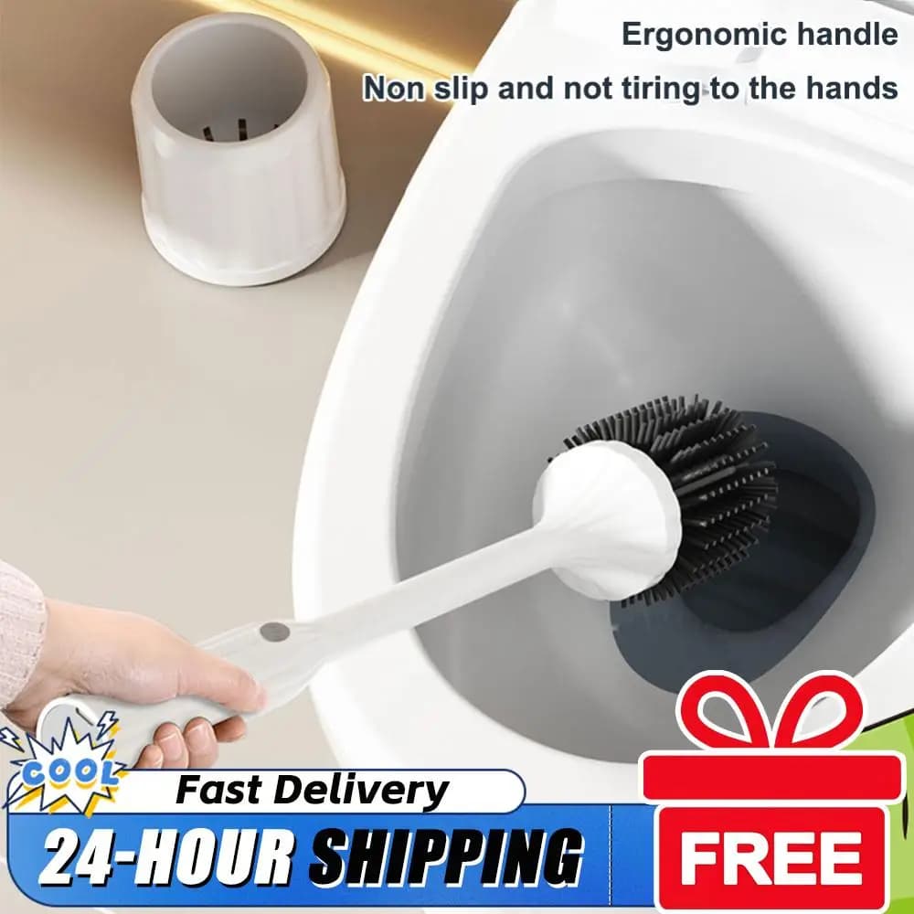 Set Spazzola Elettrica per WC con Manico Lungo Antiscivolo e Supporto, Spazzole in Silicone per Pulizia del Gabinetto, Accessori Bagno