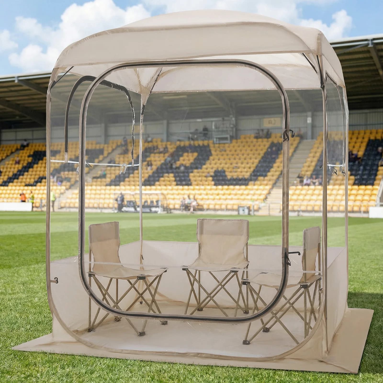 Transparent Bubble Curtains with 360° Panoramic View, Istantaneo Riparo da Sole e Pioggia, Quick Mount for Sport Events, Camping, Fishing, Tifo